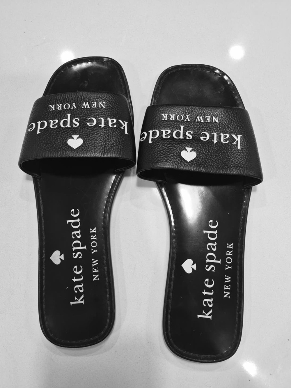 kate spade Black Logo Slide Sandals with White Print size 10